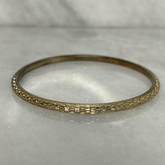 Zara 3" Yellow Gold Toned Textured Bangle Bracelet - Picture 3 of 4